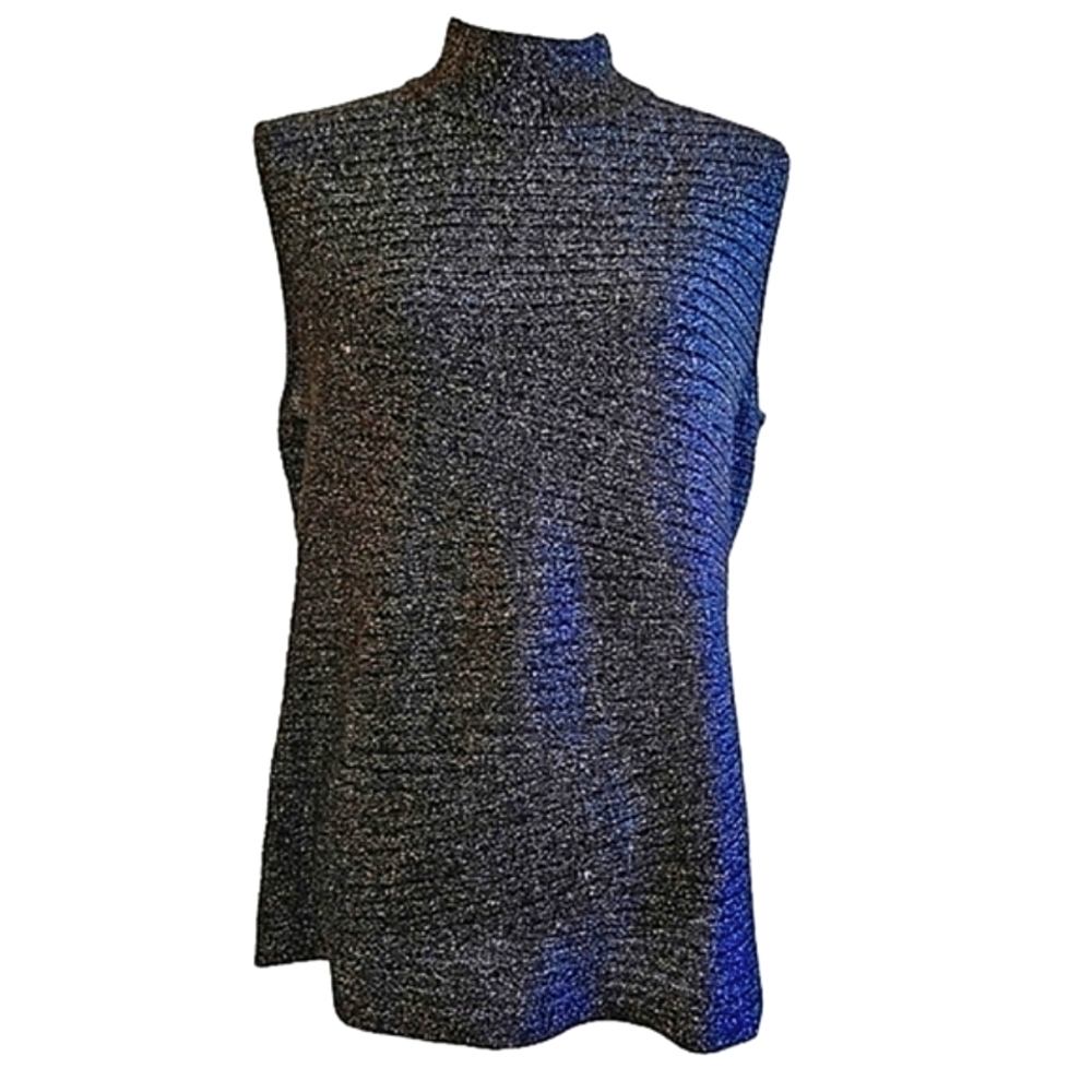 DANA BUCHMAN SLEEVELESS MOCK NECK SZ XL BLACK  SILVER